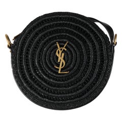 Saint Laurent Black Raffia Round Shoulder Bag