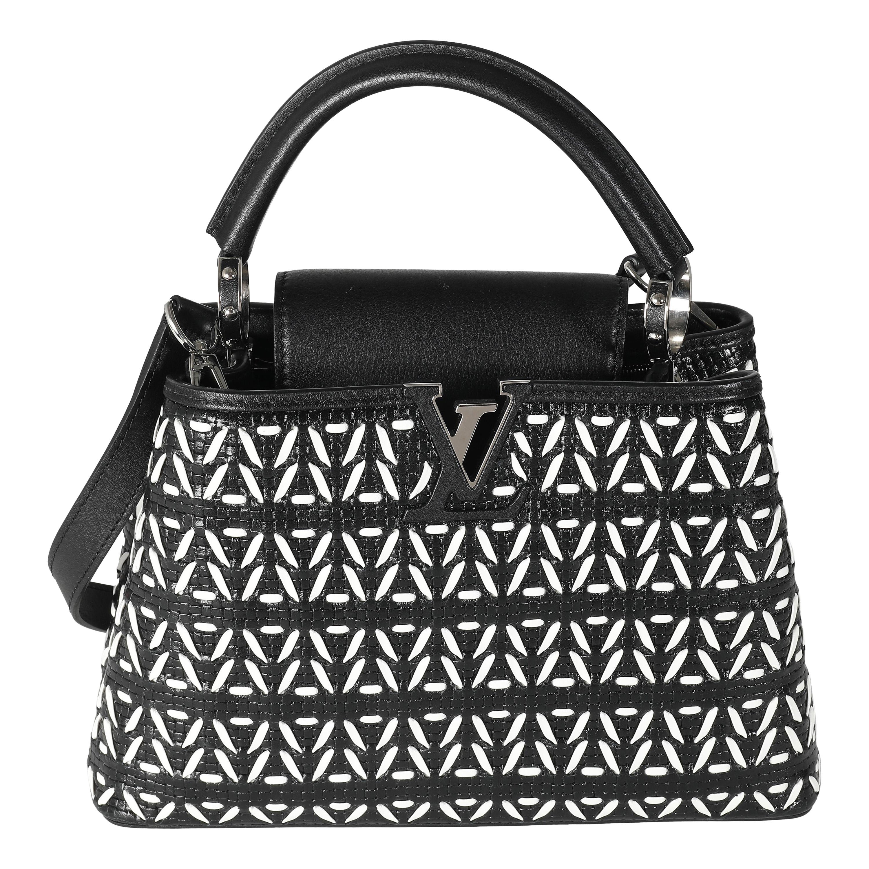 Louis Vuitton Black White Woven Calfskin Tressage Capucines BB For Sale