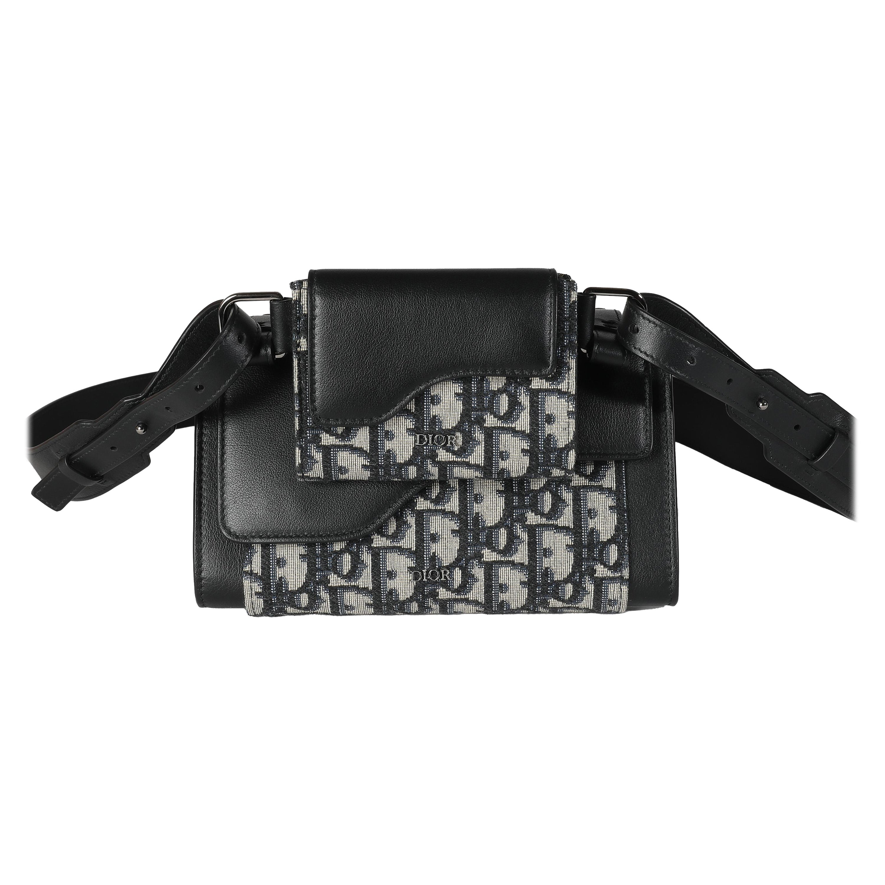 Dior Beige Black Oblique Canvas Elite Shoulder Pouch For Sale