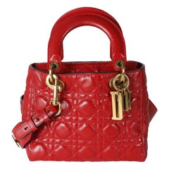 Christian Dior Brevet rouge froissé Cannage Small Lucky Badges My Lady Dior