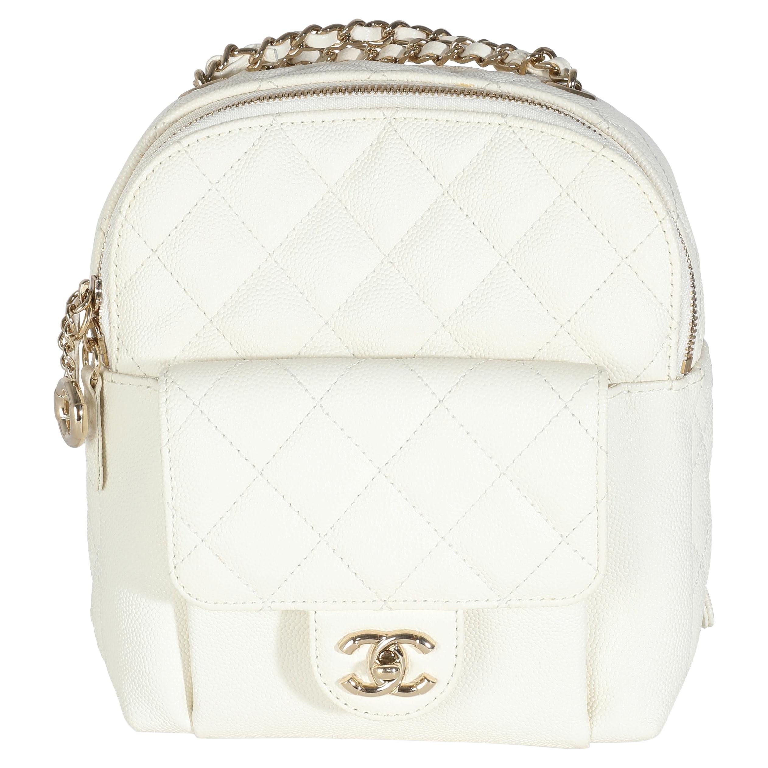 Chanel White Quilted Caviar Small CC Day Backpack Handbag For Sale