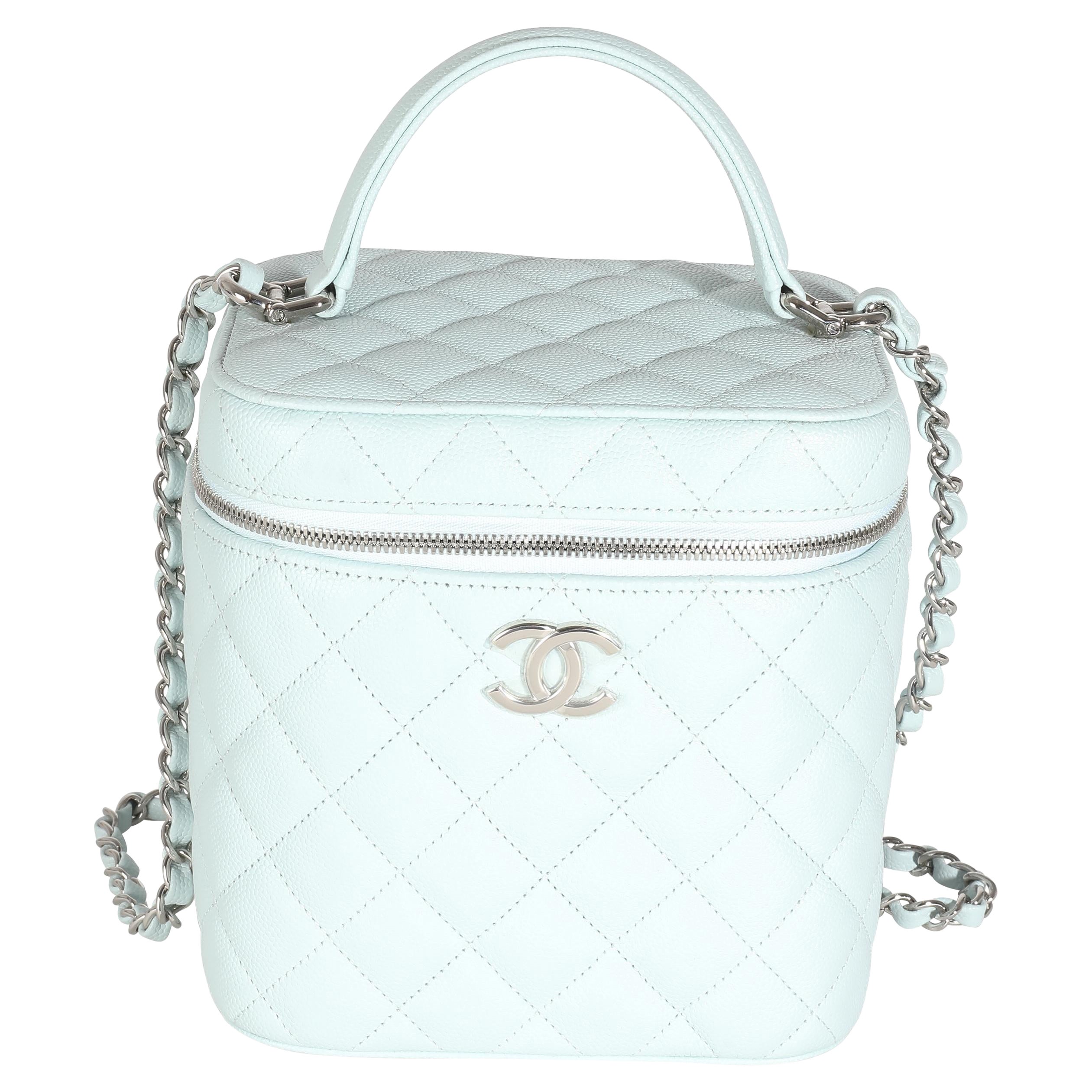 Chanel Blue Quilted Caviar Top Handle Vanity Case For Sale