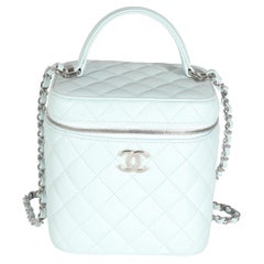 Chanel Blue Quilted Caviar Top Handle Vanity Case