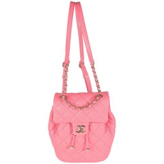 Chanel Pink Quilted Caviar Drawstring Backpack Handbag