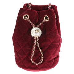 Chanel Burgundy Quilted Velvet CC Pearl Crush Bucket Bag