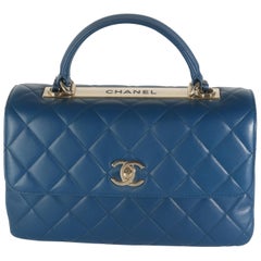 Chanel Navy Quilted Lambskin Medium Trendy Top Handle Bag