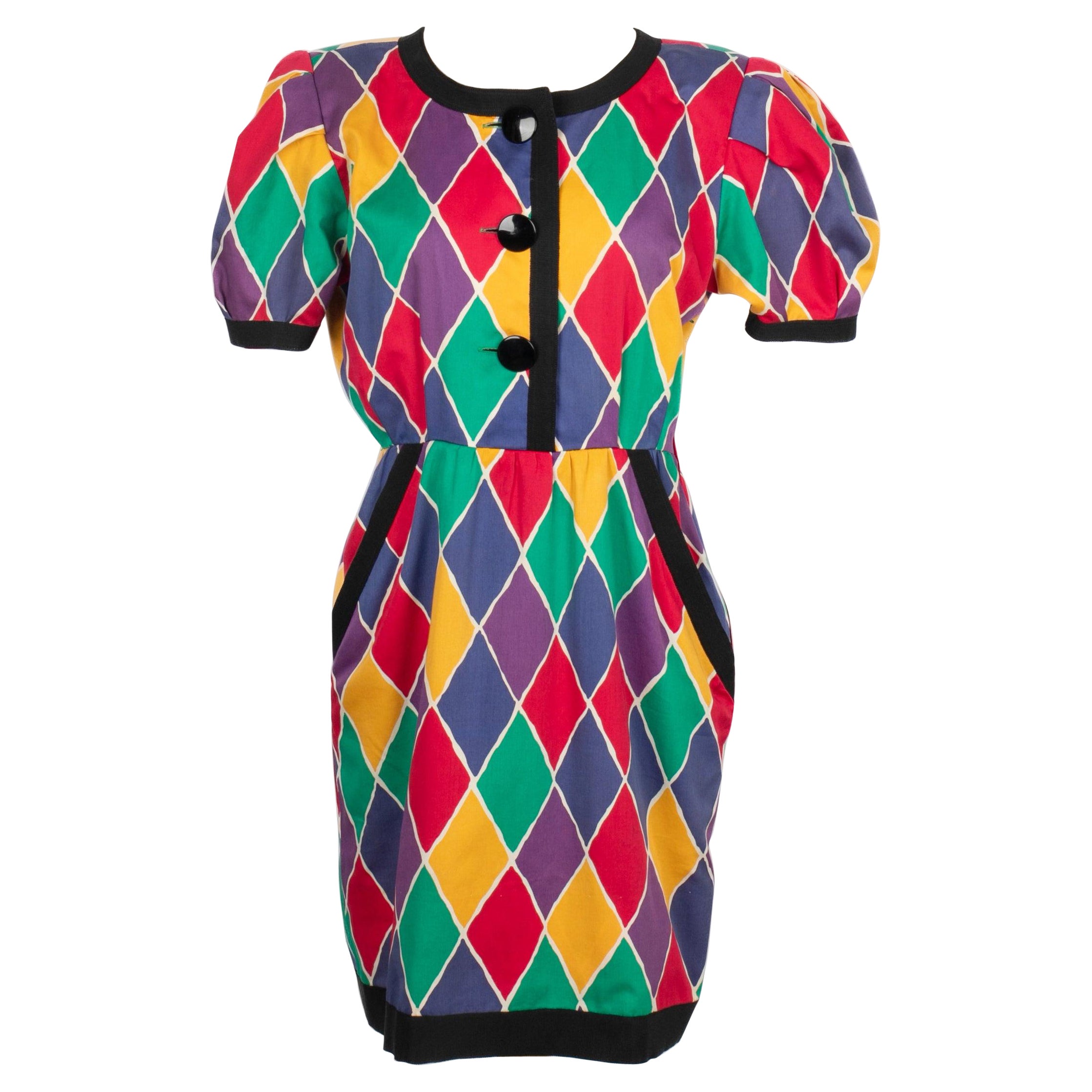 Yves Saint Laurent Cotton Harlequin Dress, 1988 For Sale