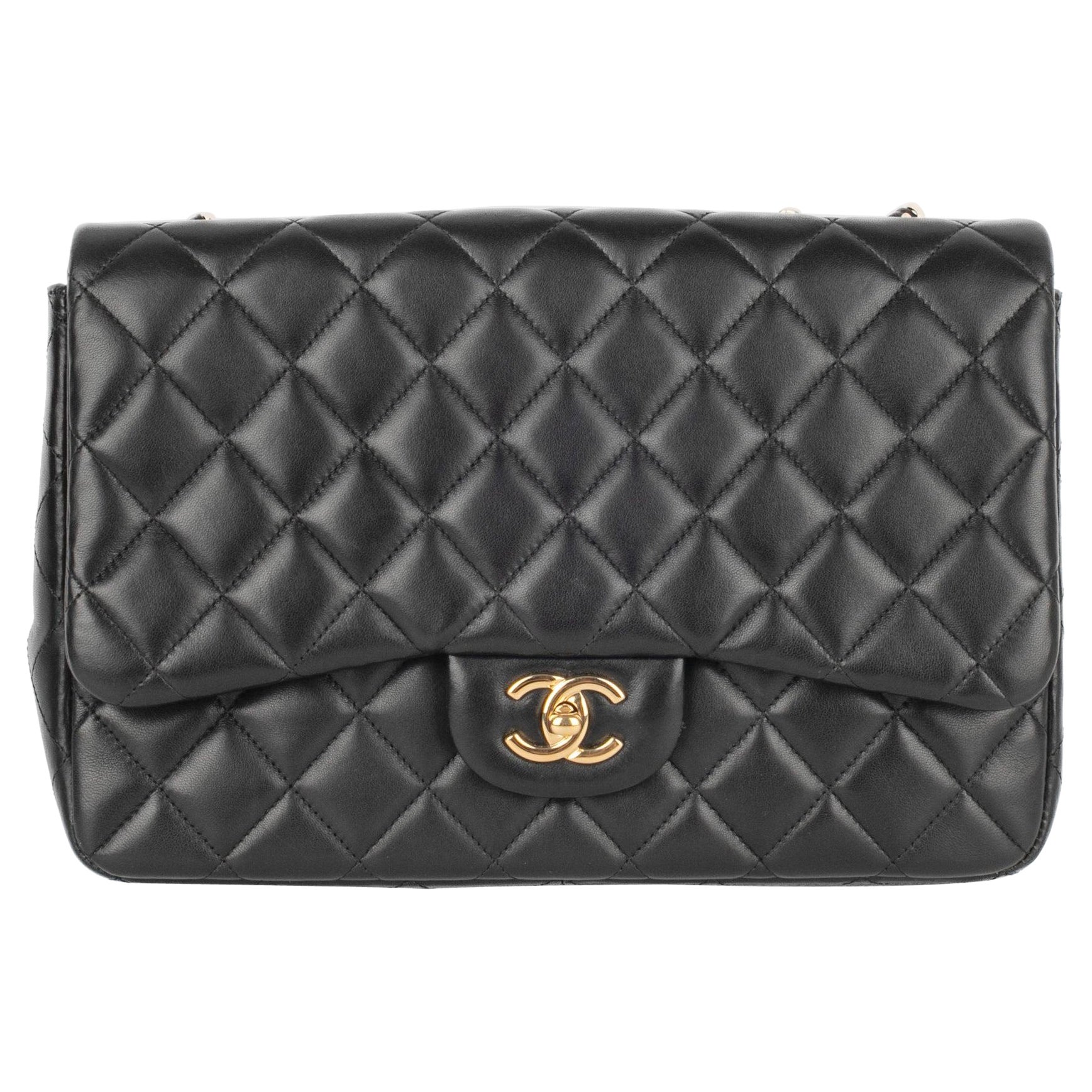 Chanel Black Lamb Leather Classic Bag For Sale