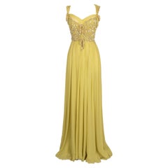 Robe longue en mousseline de soie jaune brodée Dior Resort, 2011