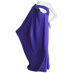 Gucci One Shoulder Purple Evening Dress with Grand Detachable Agate Stone Pin