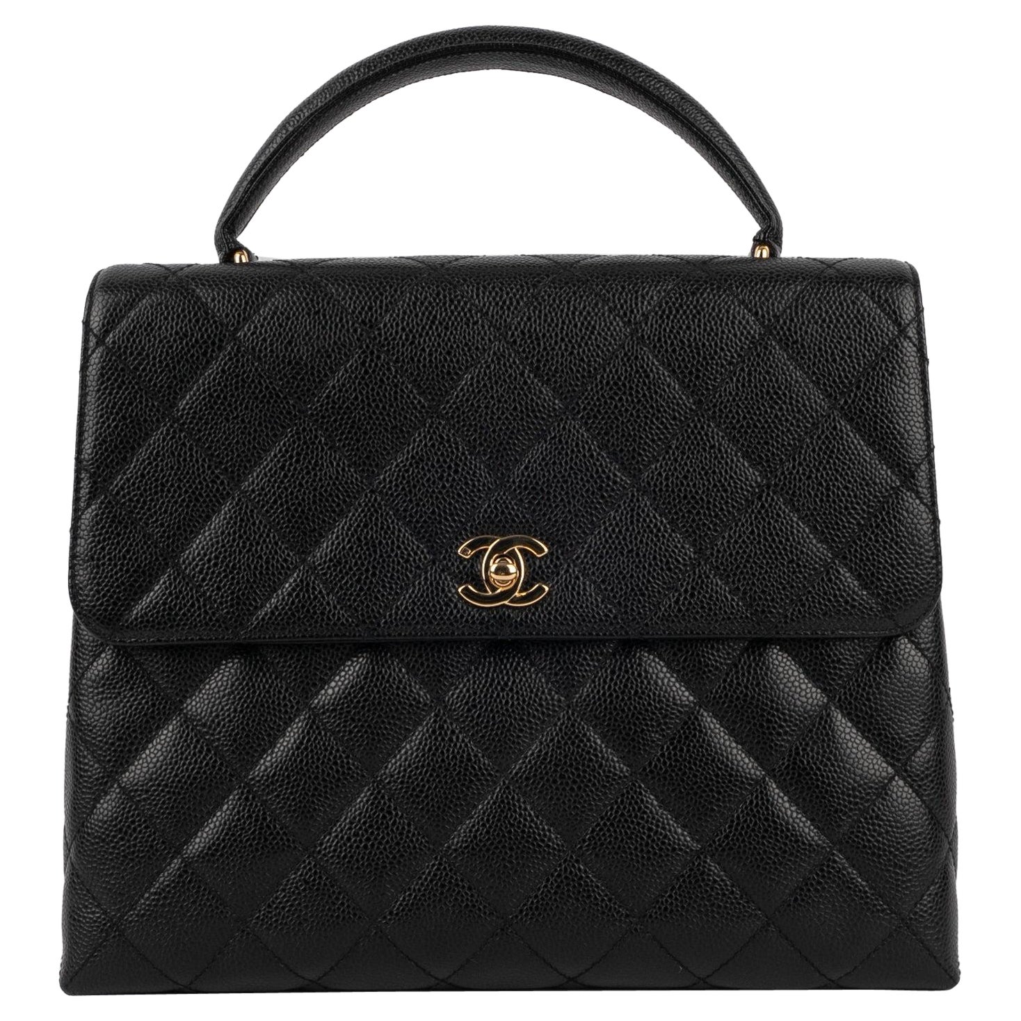 Chanel Black Quilted Caviar Calfskin Handbag, 2002/2003 For Sale