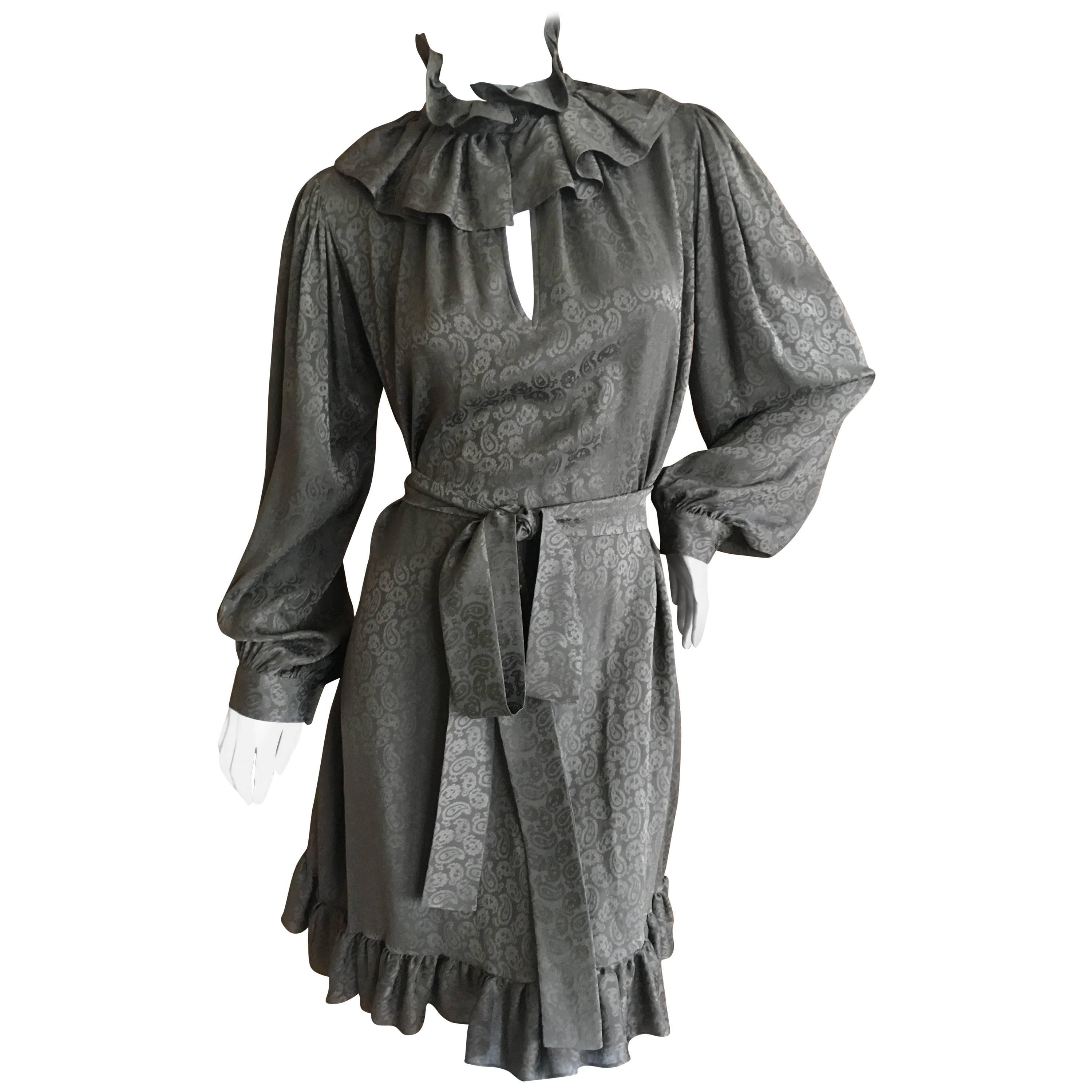 Yves Saint Laurent Vintage 1970's Rive Gauche Silk Paisley Dress with Sash Belt For Sale