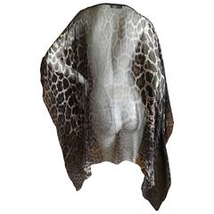 Yves Saint Laurent Sheer Silk Chiffon Leopard Print Poncho
