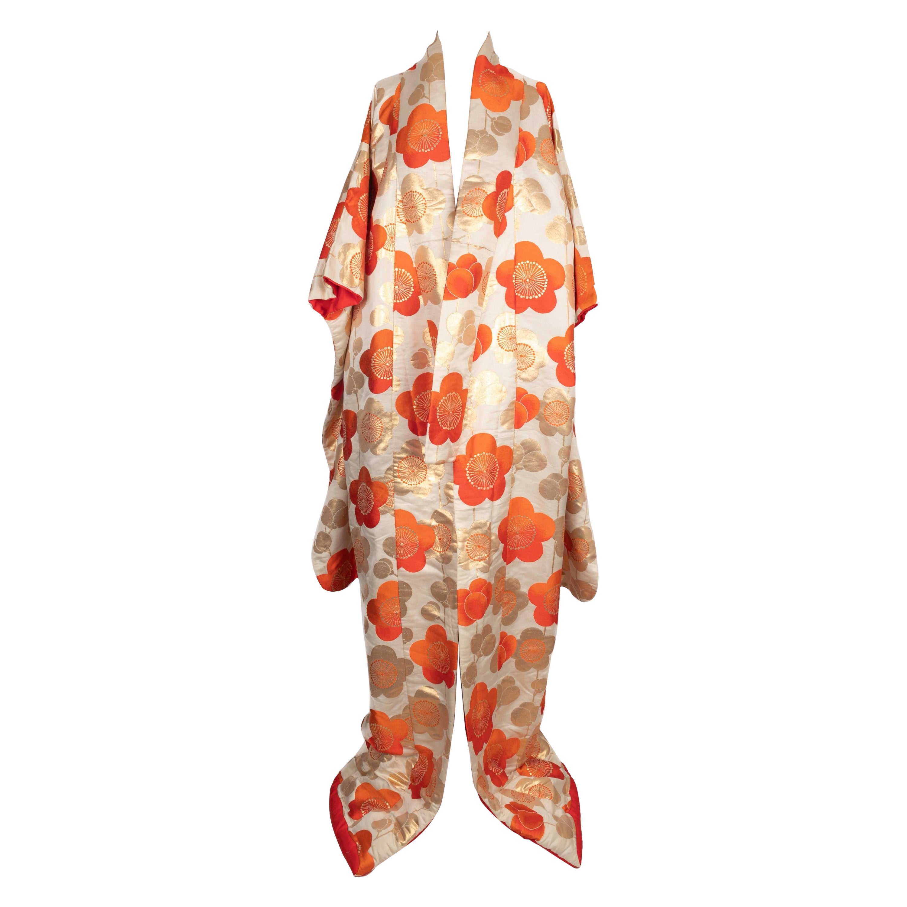 Vintage Flower Pattern Kimono Jacket For Sale