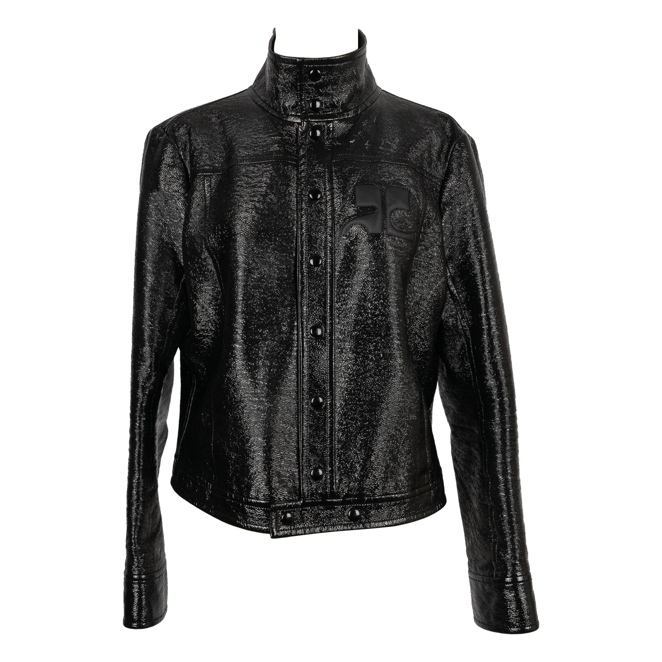 Courrèges Short Black Vinyl Men Jacket For Sale