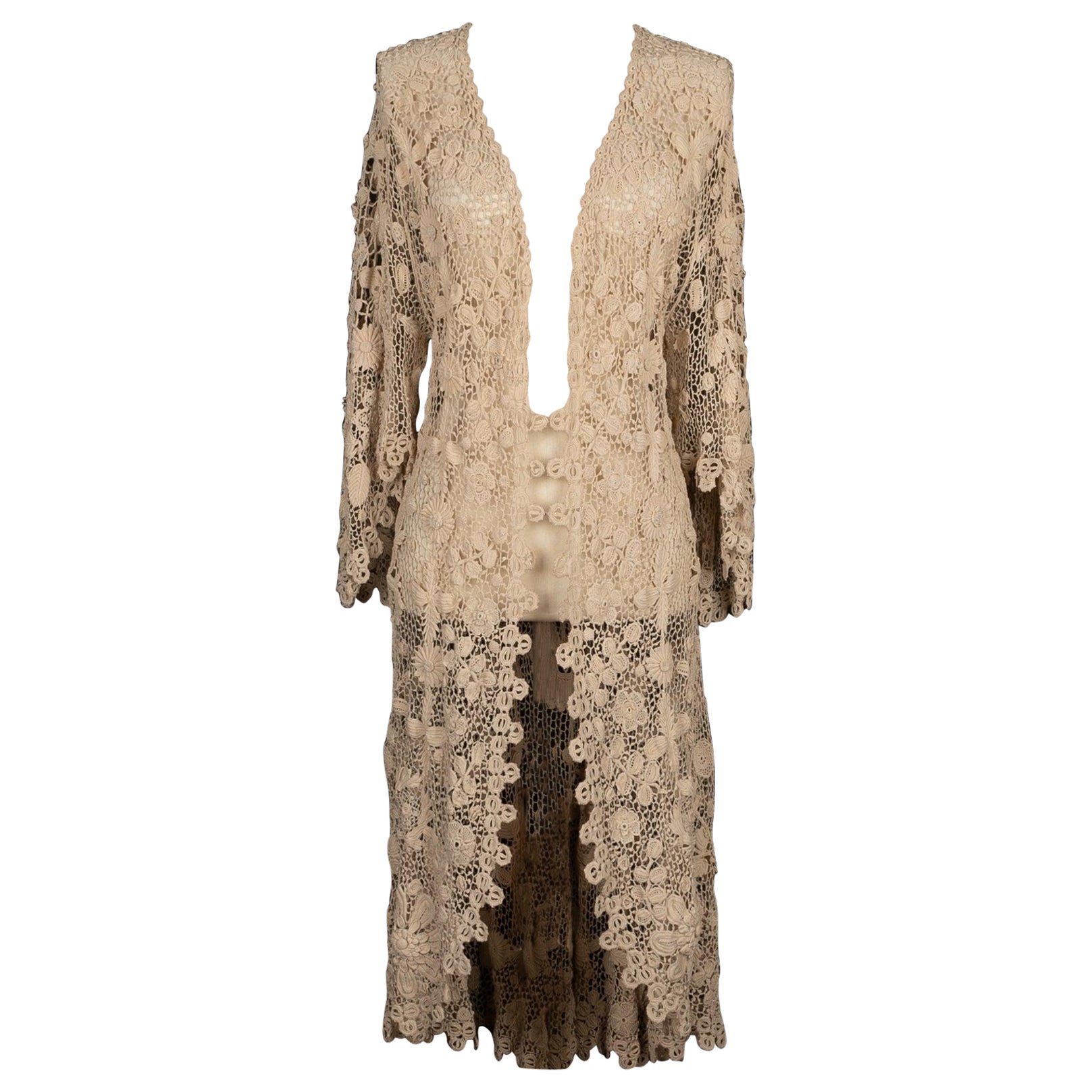 Vintage Beige Guipure Cardigan For Sale