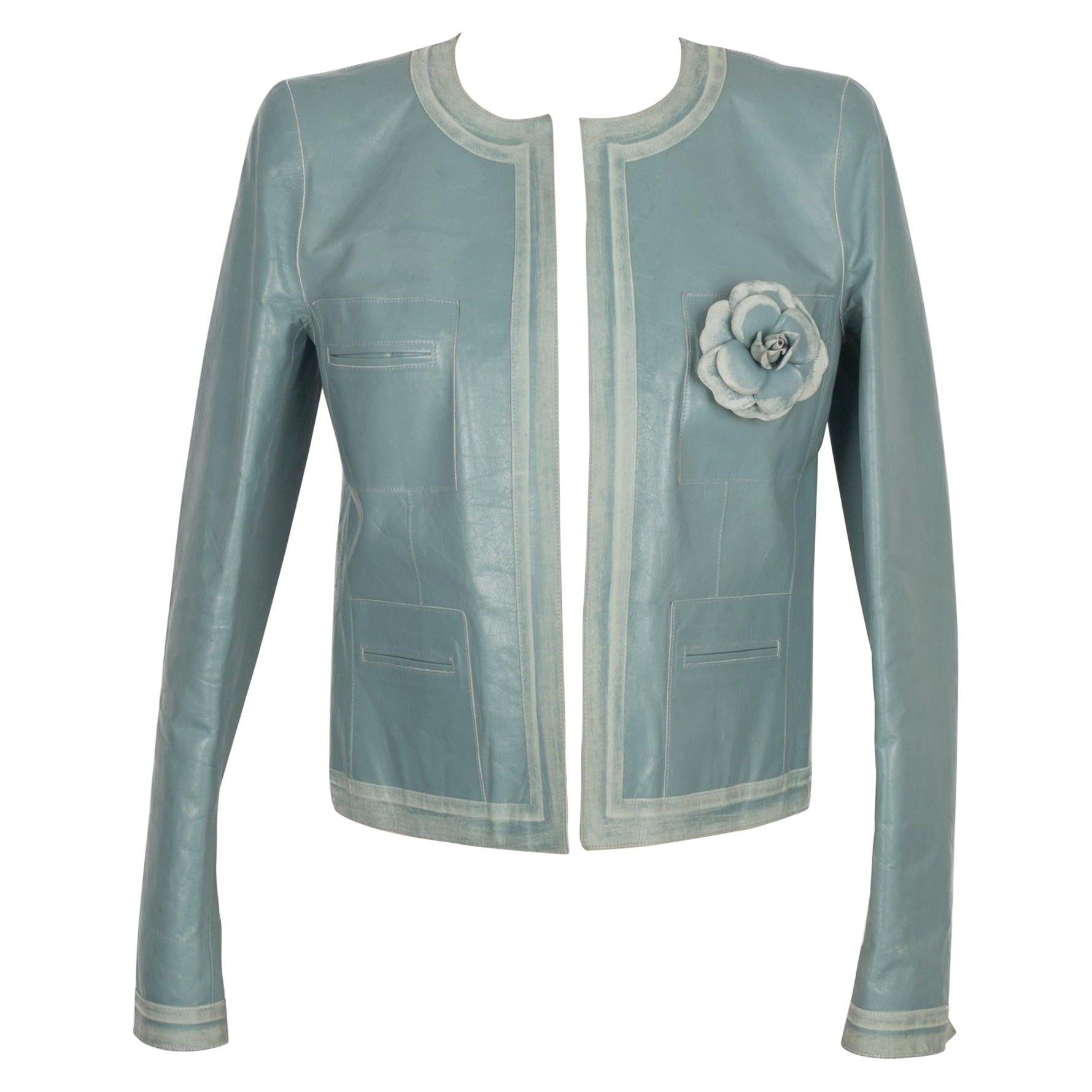 Chanel Blue Calfskin Jacket, 2003 For Sale