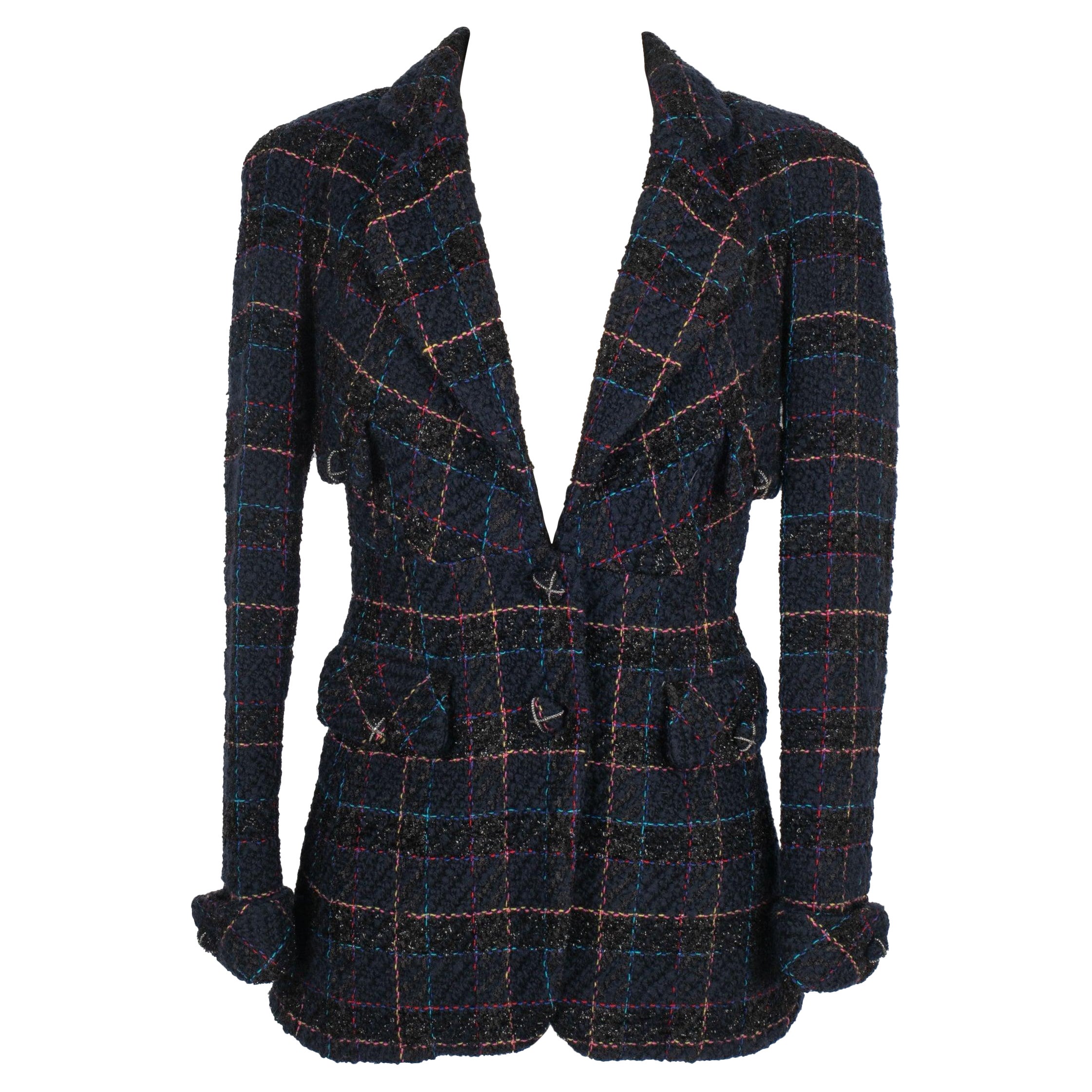 Chanel Marineblaue Tweedjacke, um 2007 im Angebot