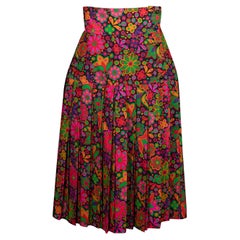 Yves Saint Laurent Multicolored Patterned Pleated Wool Skirt, 1990