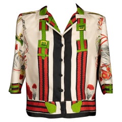 Hermès Silk Blouse Top in Red, Green and White Tones