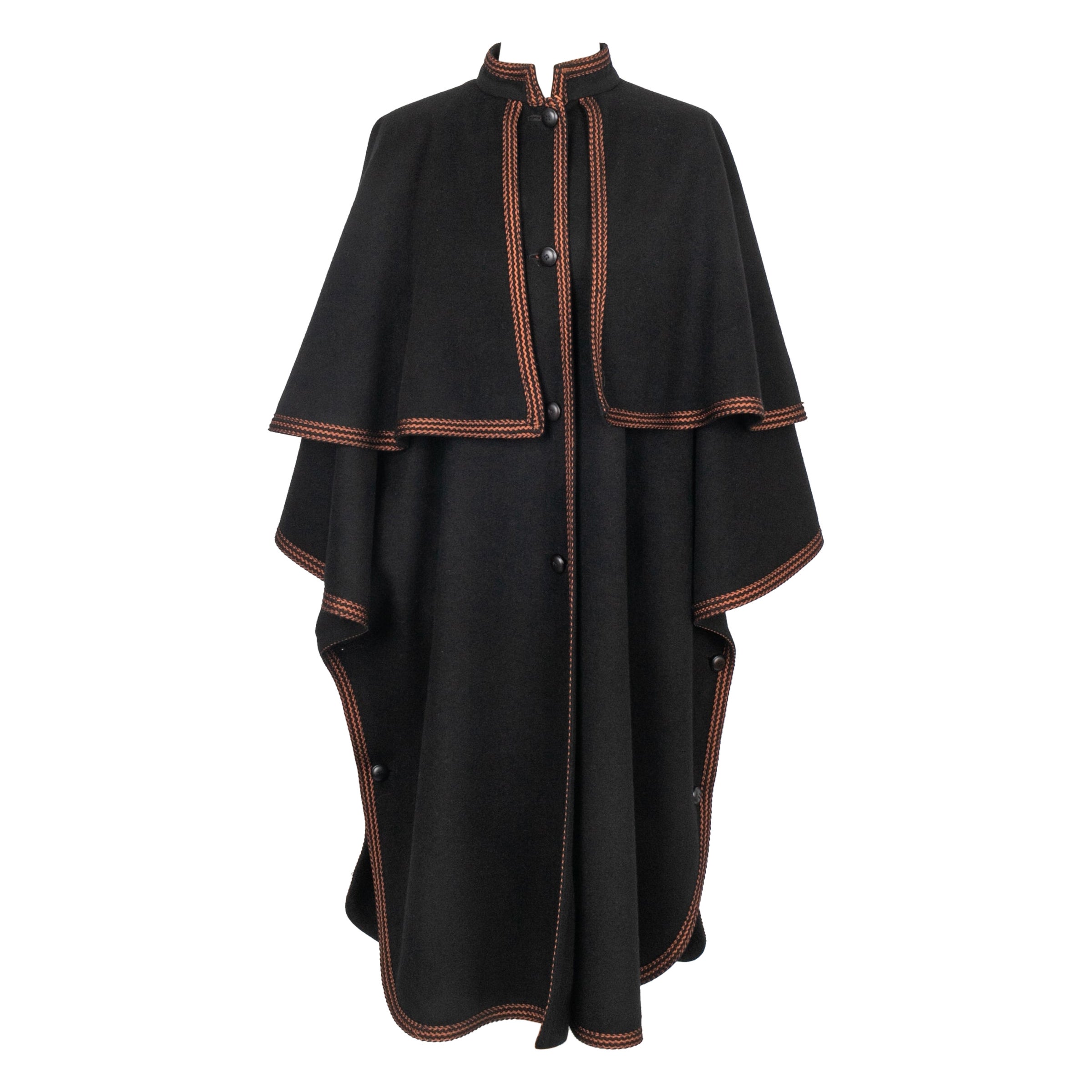Yves Saint Laurent Black Blended Wool Cape Coat For Sale
