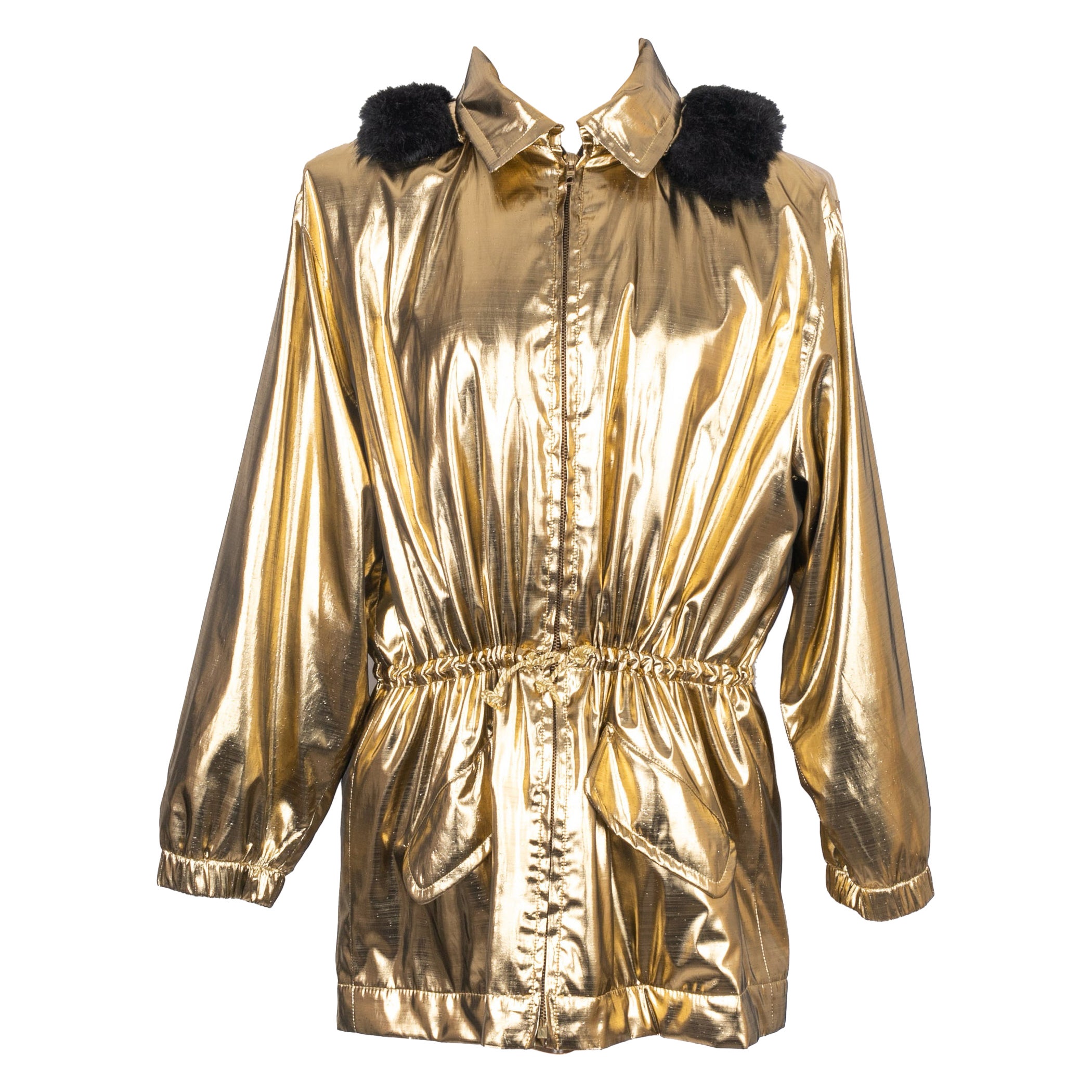 Yves Saint Laurent Golden Lurex Hooded Coat, 1991 For Sale