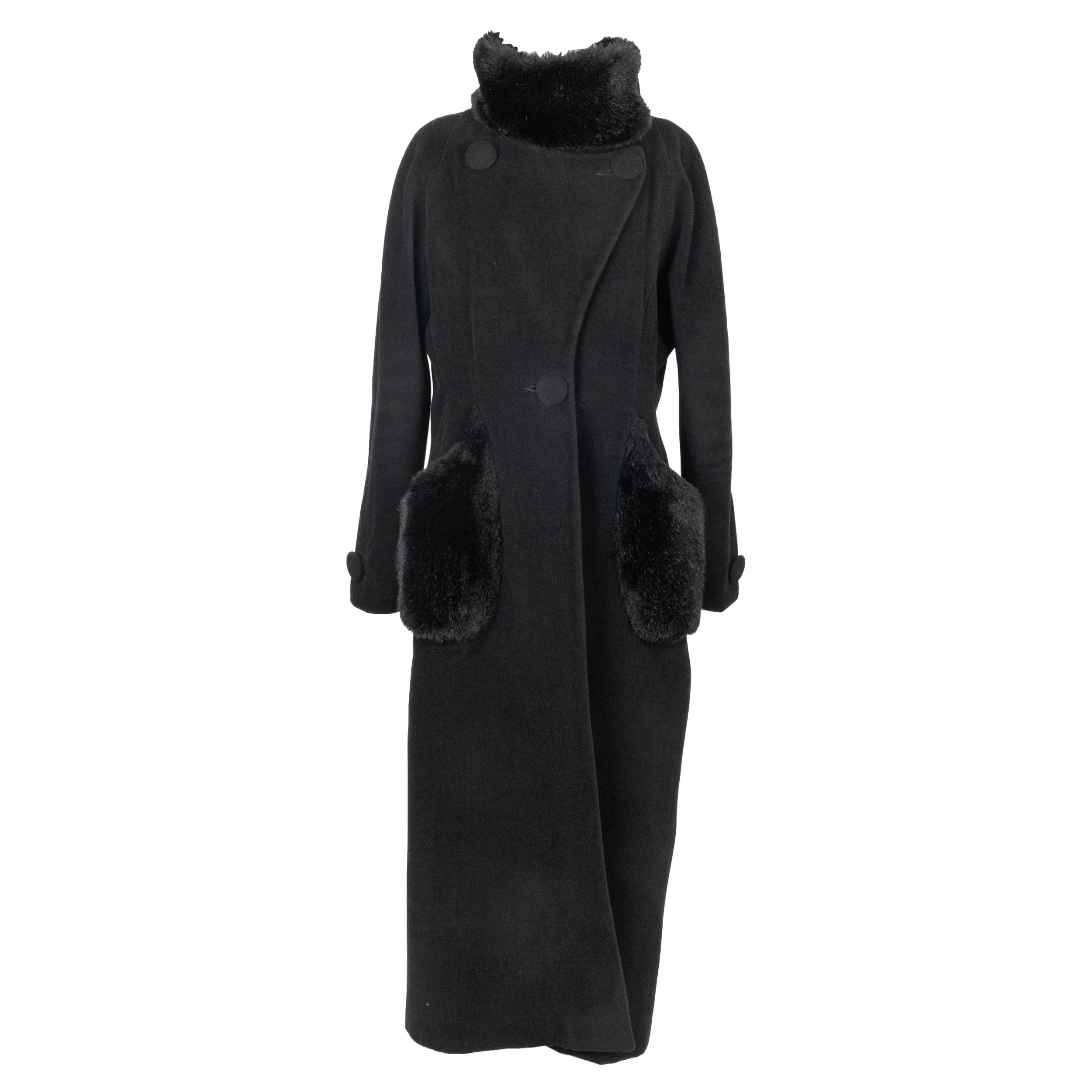 Emmanuelle Khanh Long Black Coat For Sale