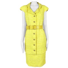 Chanel 10K$ New Iconic Yellow Tweed Dress with Belt 40 FR