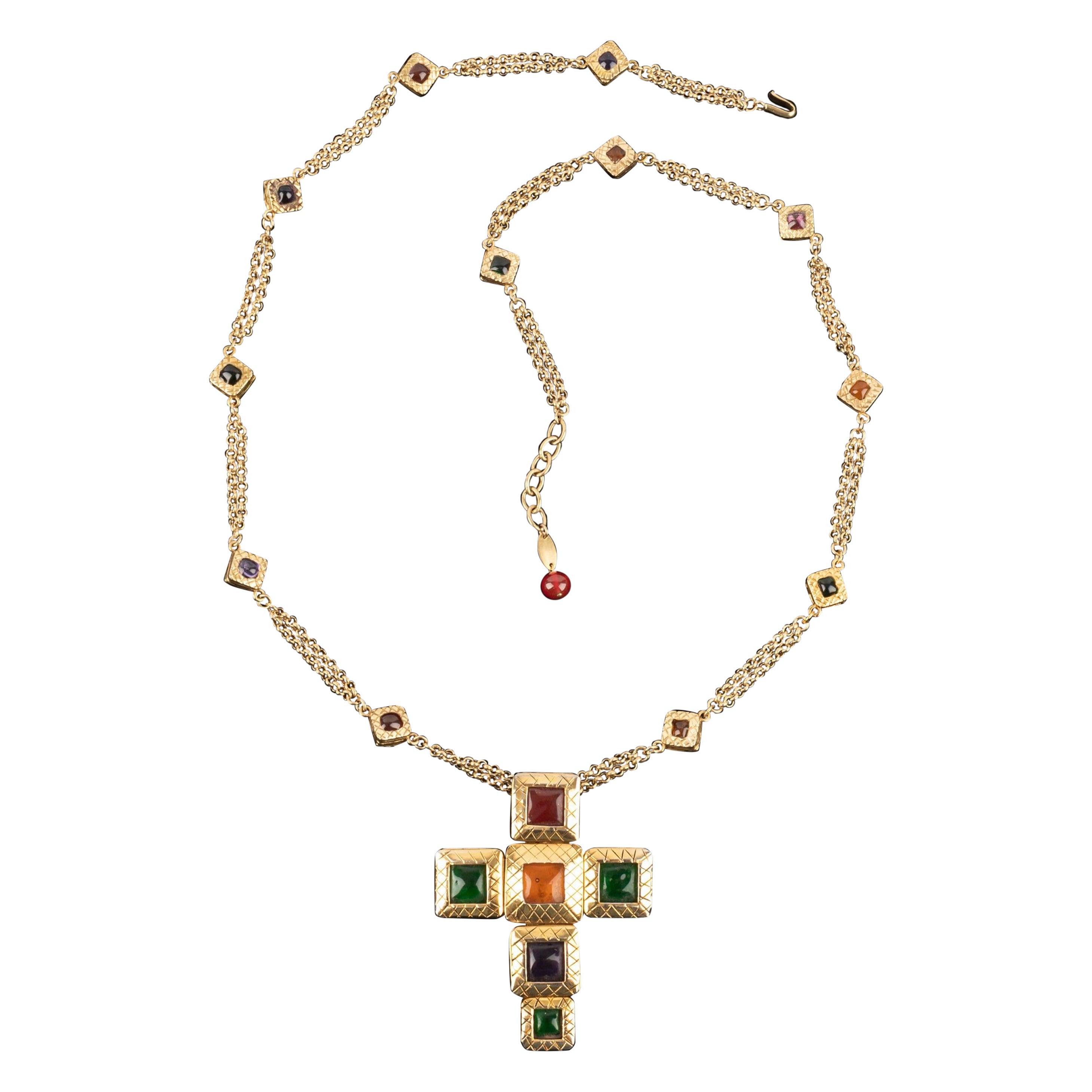 Chanel Golden Metal Cross Necklace For Sale