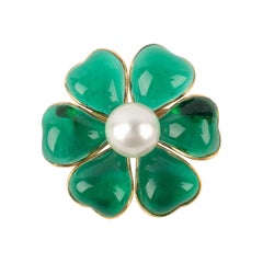 Chanel Camellia Green Glass Paste Brooch, 1995