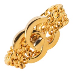 Chanel Golden Metal Double Chain Turnlock Bracelet, 1997