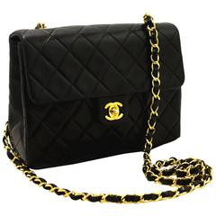 Vintage CHANEL Mini Small Chain Shoulder Bag Crossbody Black Quilted Flap 