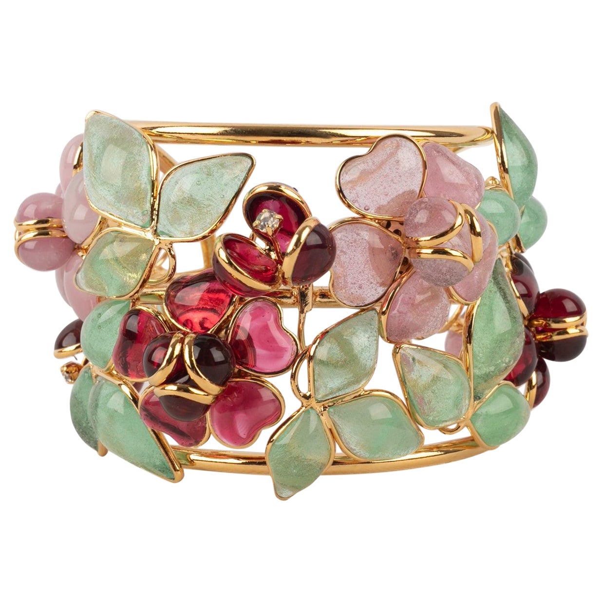 Augustine Golden Metal Cuff Flower Bracelet For Sale