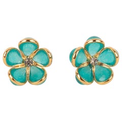 Boucles d'oreilles Augustine en métal doré avec strass et pâte de verre bleue