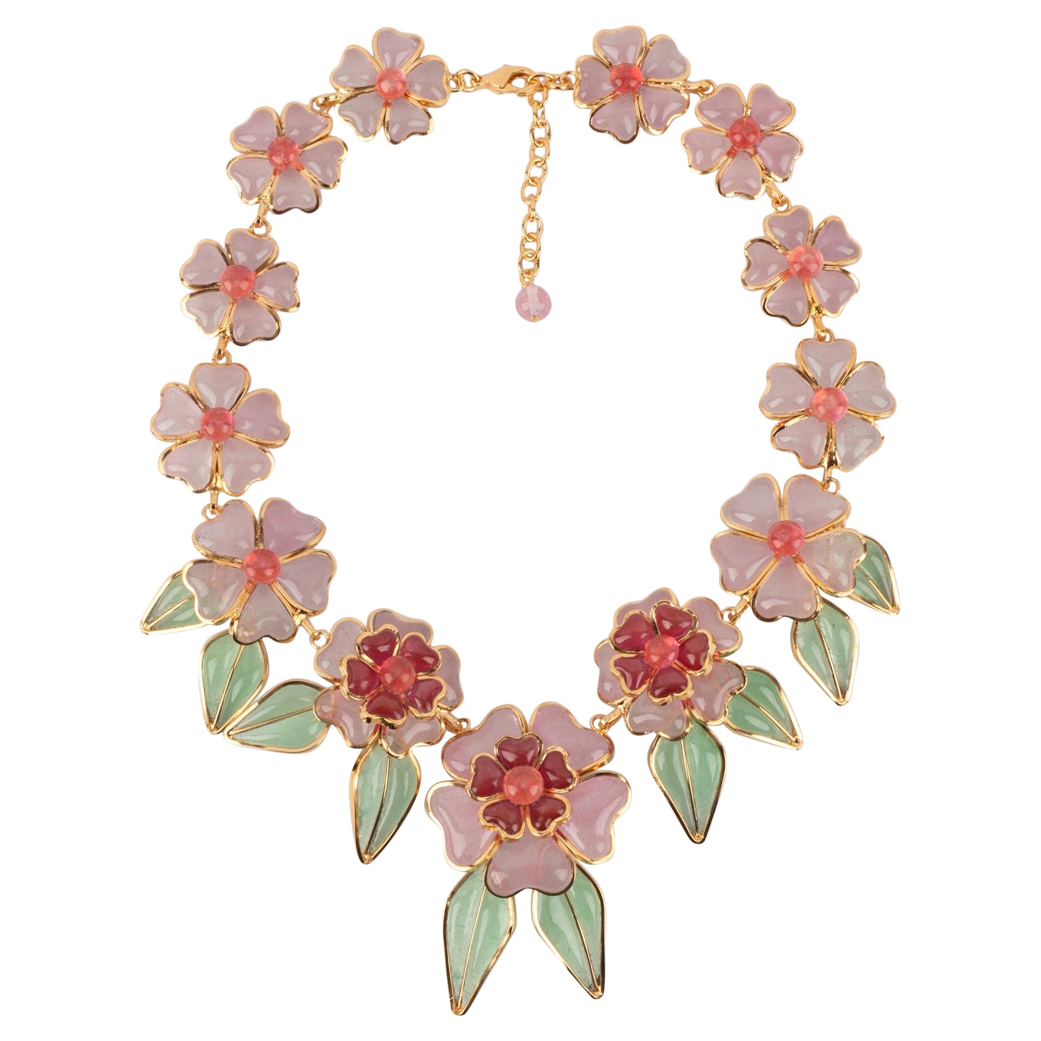 Augustine Golden Metal Pink Flower Necklace For Sale