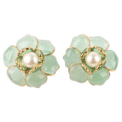 Boucles d'oreilles Augustine en métal Greene & Greene avec pâte de verre vert clair