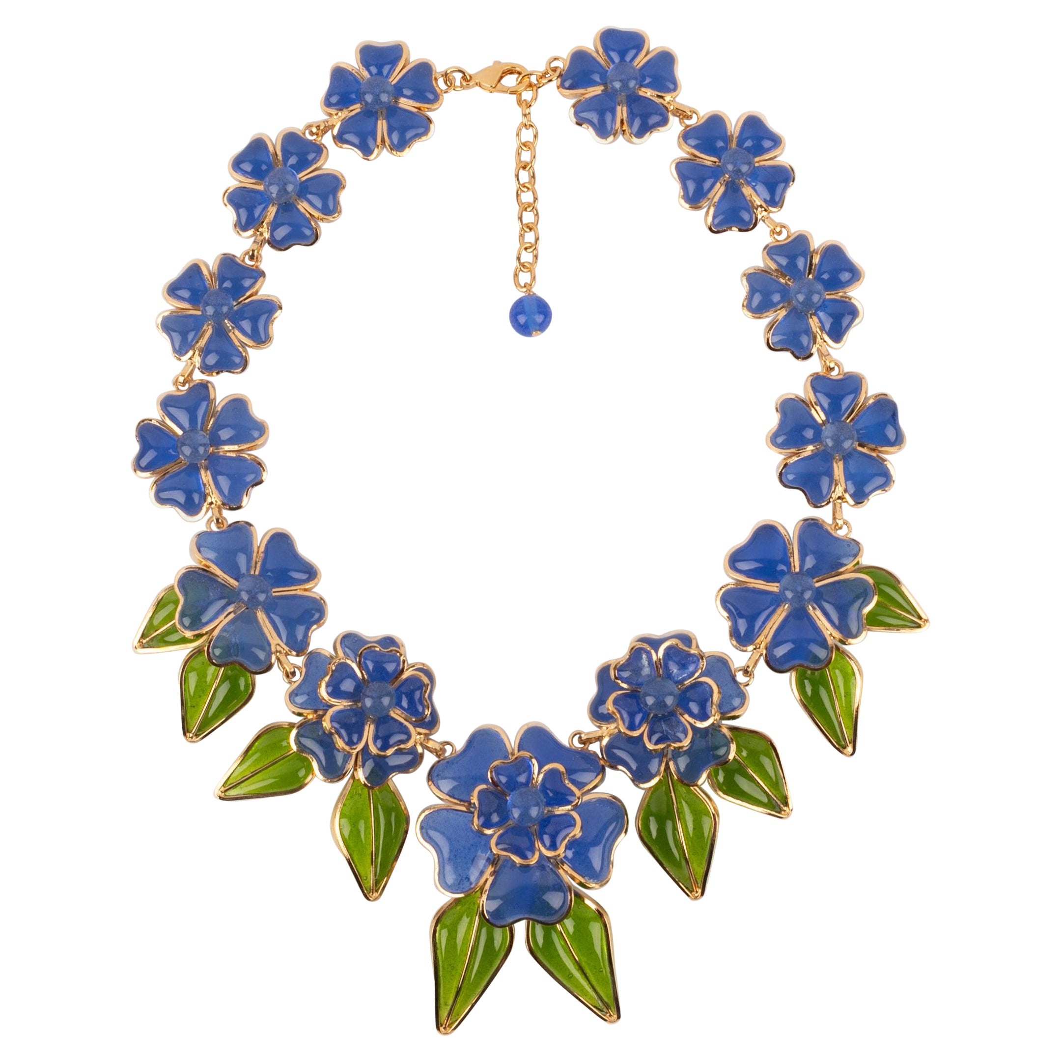 Augustine Golden Metal Blue Flower Necklace For Sale
