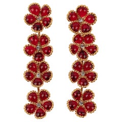 Augustine Long Red Glass Paste Flower Earrings