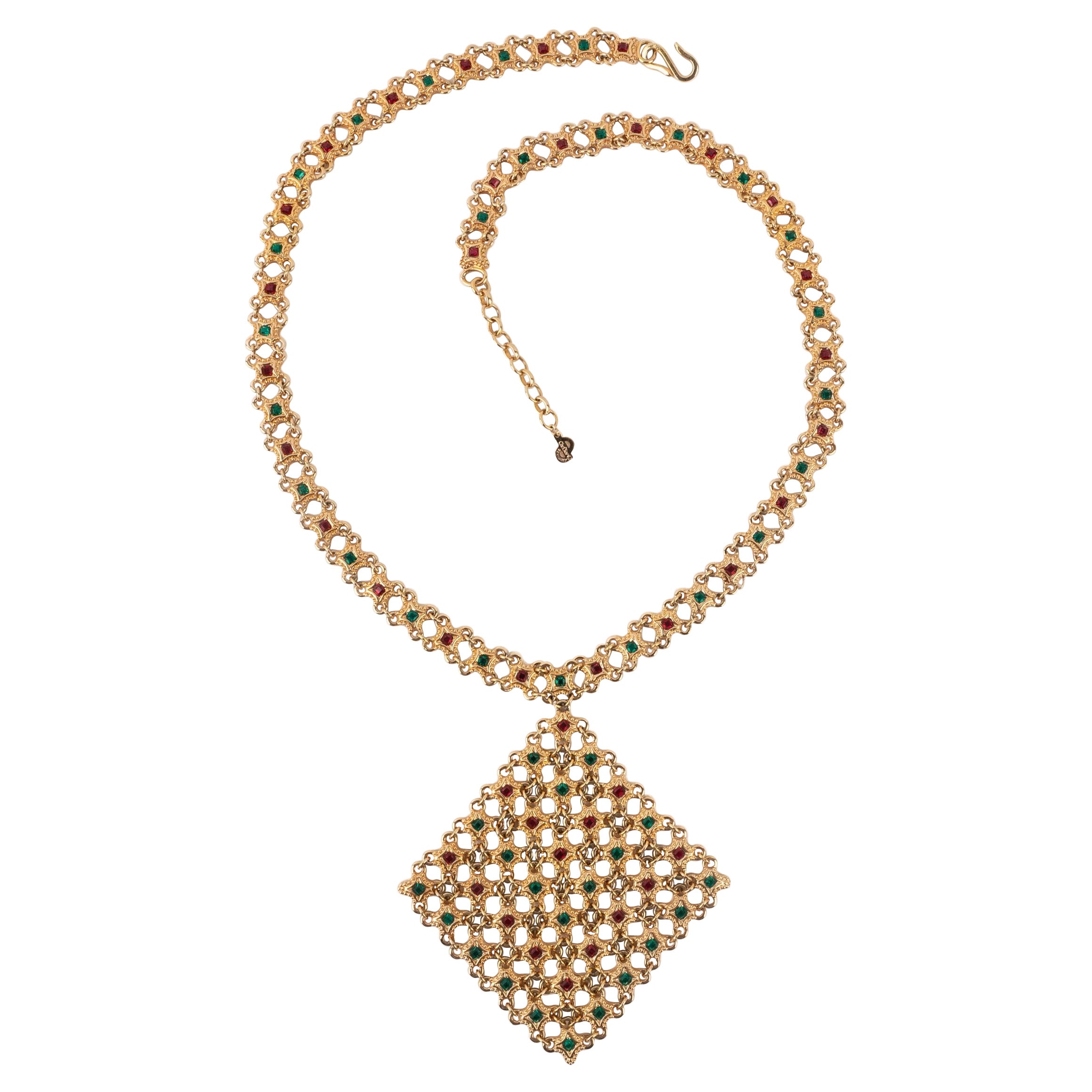 Christian Dior Golden Metal Pendant Necklace For Sale