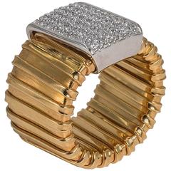 Wide Collezione Monte Napoleone Gold Vermeil Sterling Faux Diamond Tubogaz Ring 12