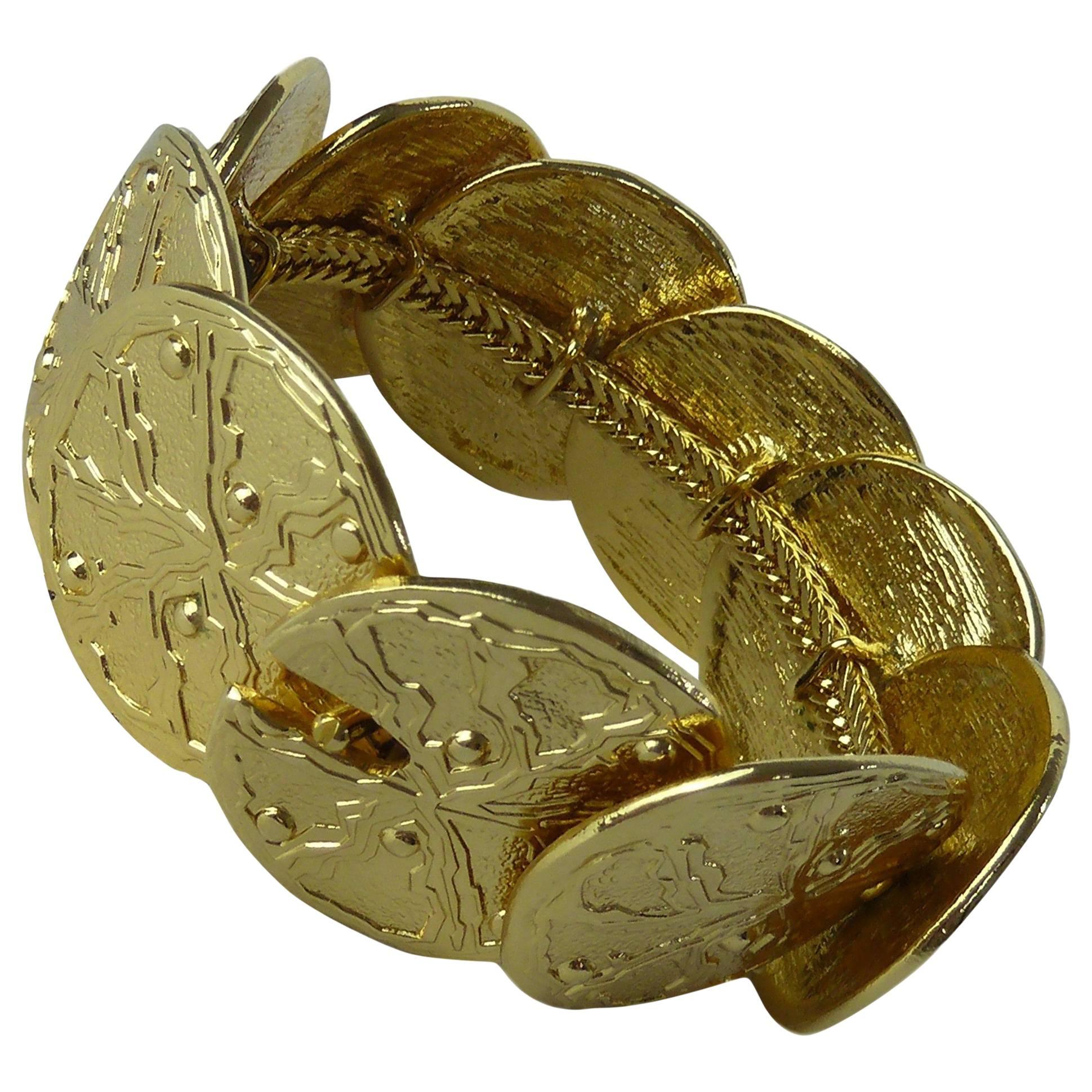 Loris Azzaro Bracelet Golden Metal Costume Jewerly Inlaid Multi Round Medallions For Sale