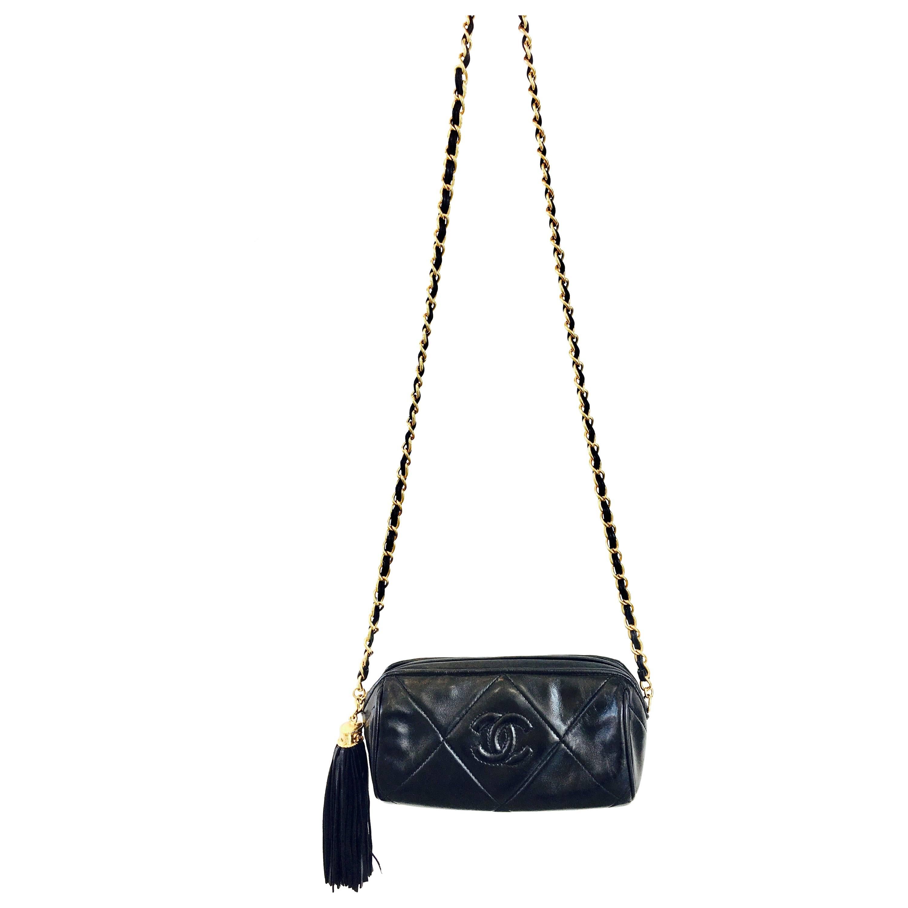 1980's Chanel Bombolino Black Patent Leather Shouldbag