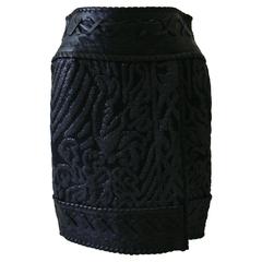 Rare Gianfranco Ferre Lurex Knitted Texture Skirt With Leather Detailing 1990's 3
