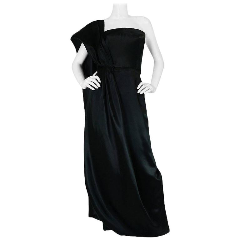 1940s Jacques Griffe Haute Couture Black SIlk Satin Dress For Sale at ...