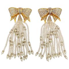 Vintage Vivacious Valentino Crystal and Pearl Dangle Earrings