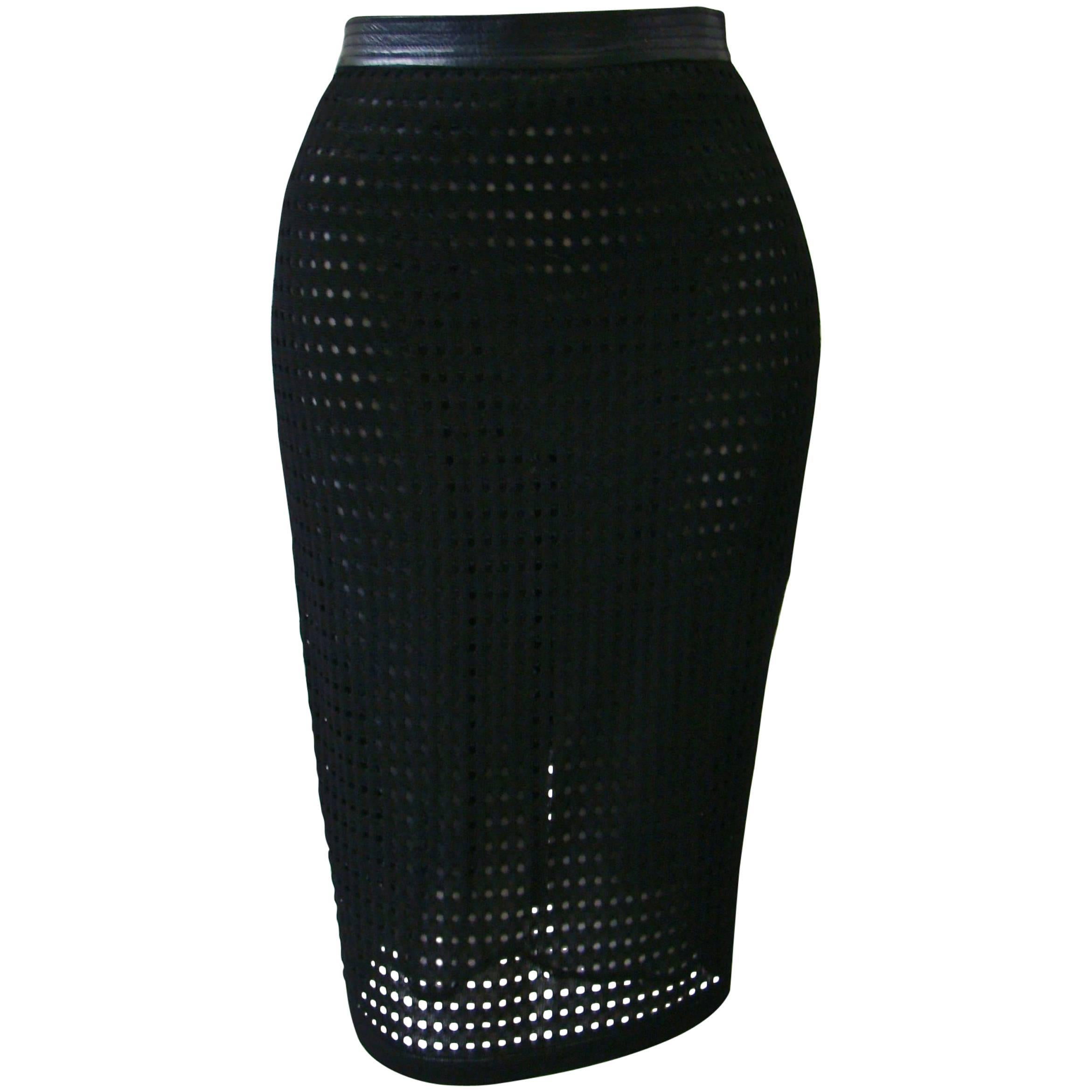Gianfranco Ferre Perforated Skirt With Leather Waistband 1990's For Sale