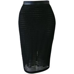 Gianfranco Ferre Perforated Skirt With Leather Waistband 1990's