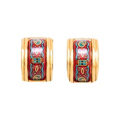 Hermès Printed Enamel Clip On Earrings - '10s