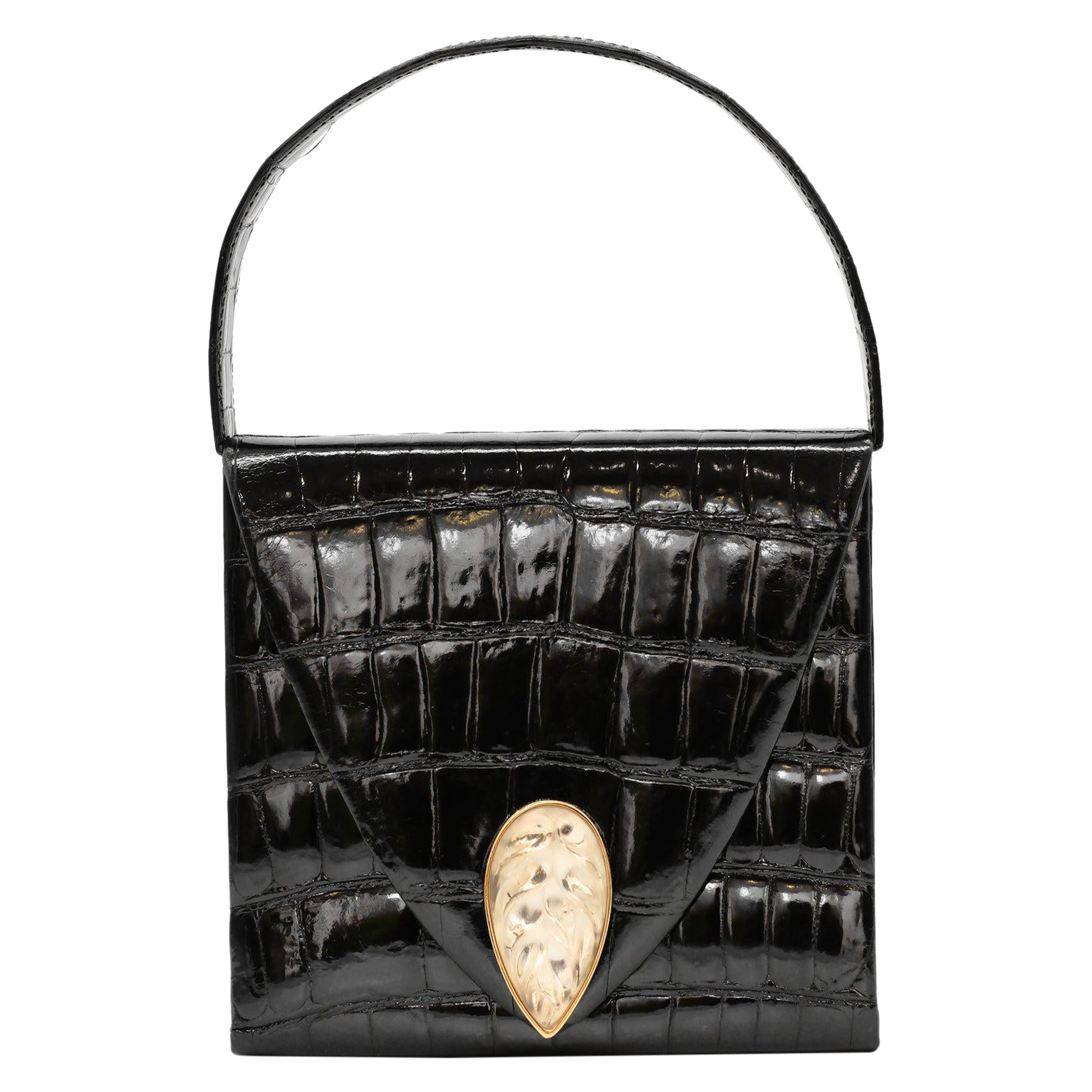 Borsa Lalique con manico superiore in coccodrillo - anni '90 in vendita