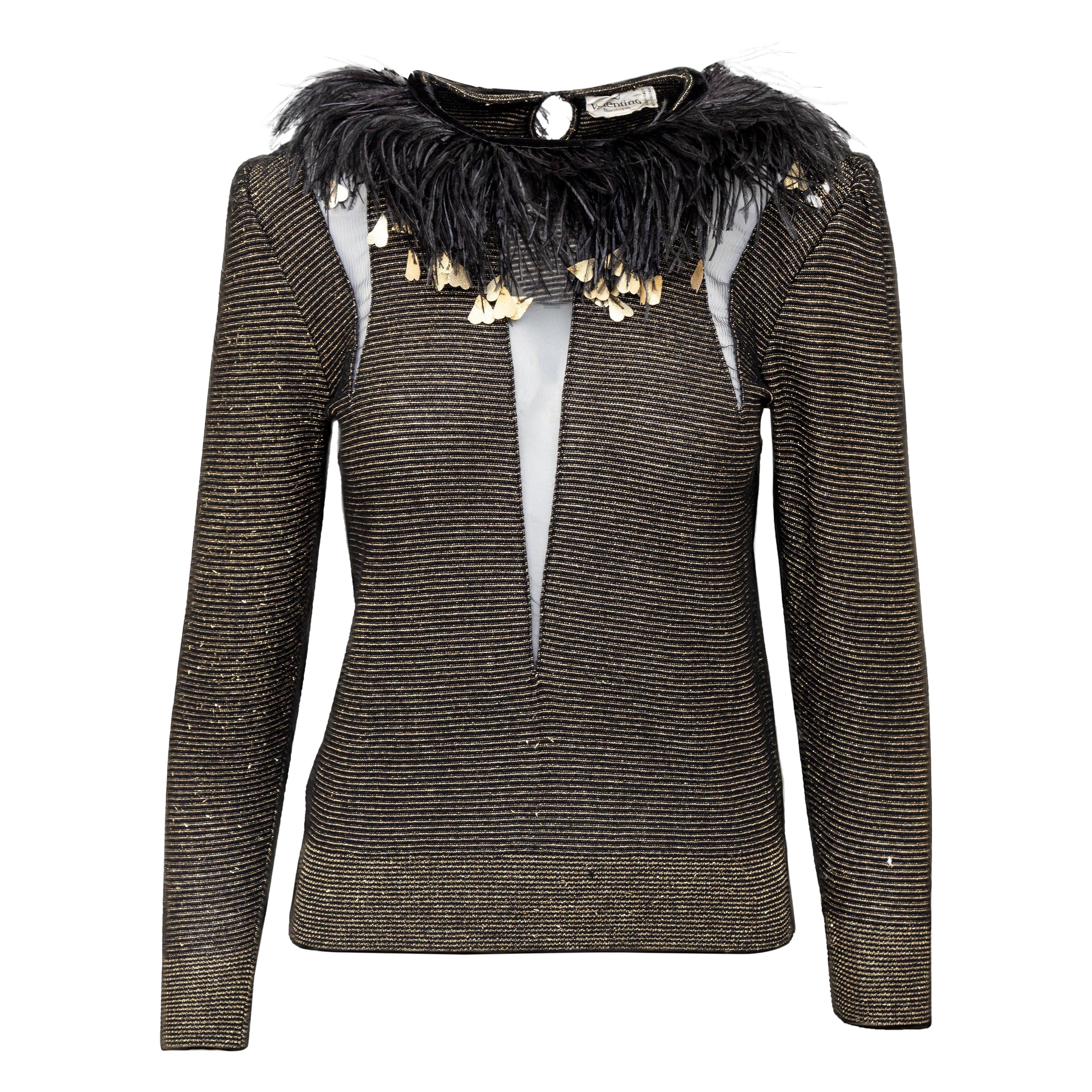 Valentino Boutique Feather Trim Top - '80s For Sale